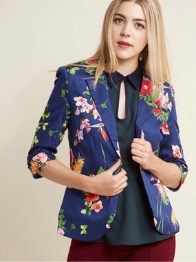 Modcloth Navy Floral Blazer